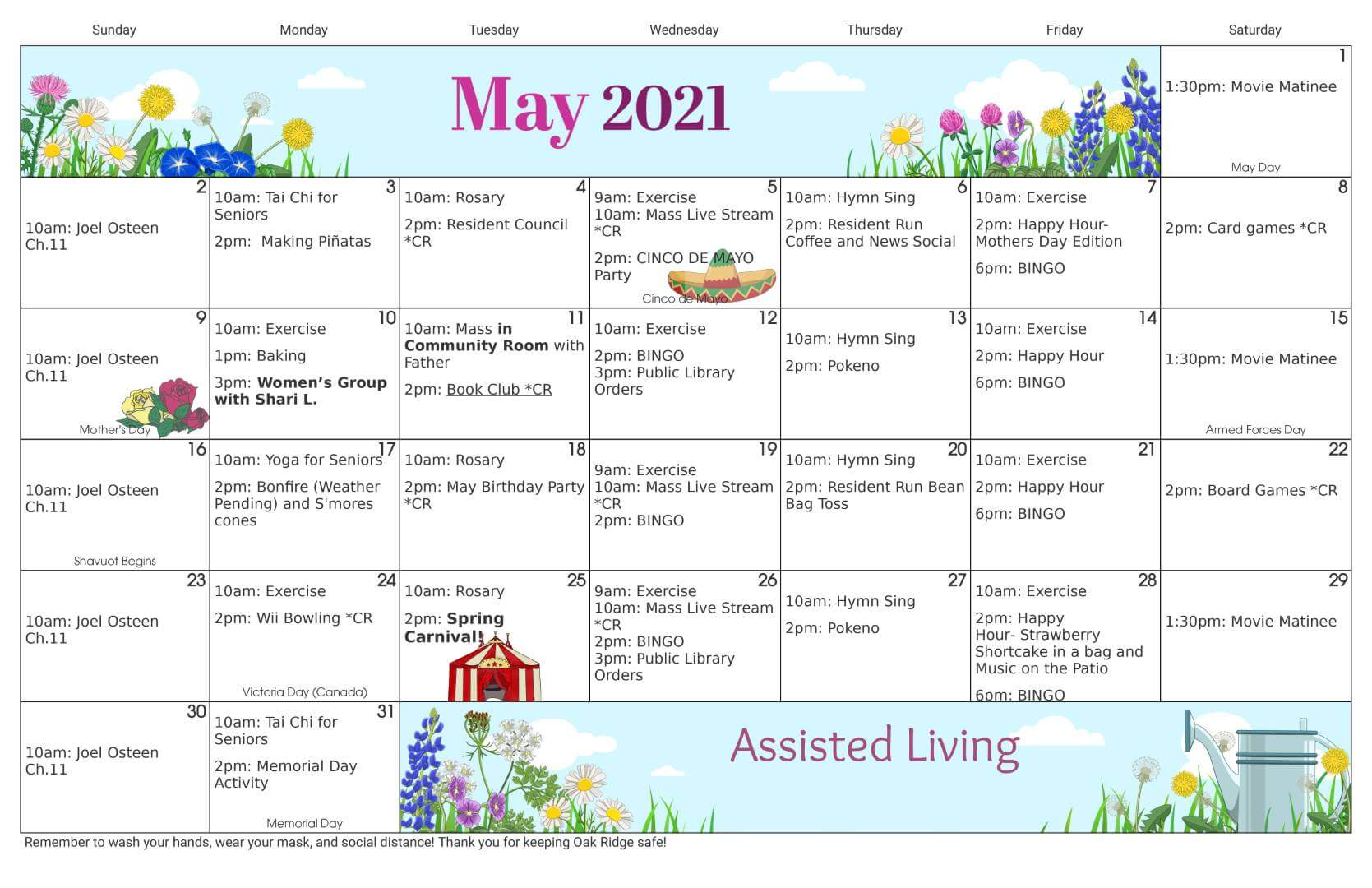 Activity Calendar Oak Ridge Assisted Living + Memory Care